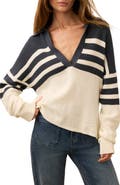 Faherty Stripe Organic Cotton & Cashmere Johnny Collar Sweater