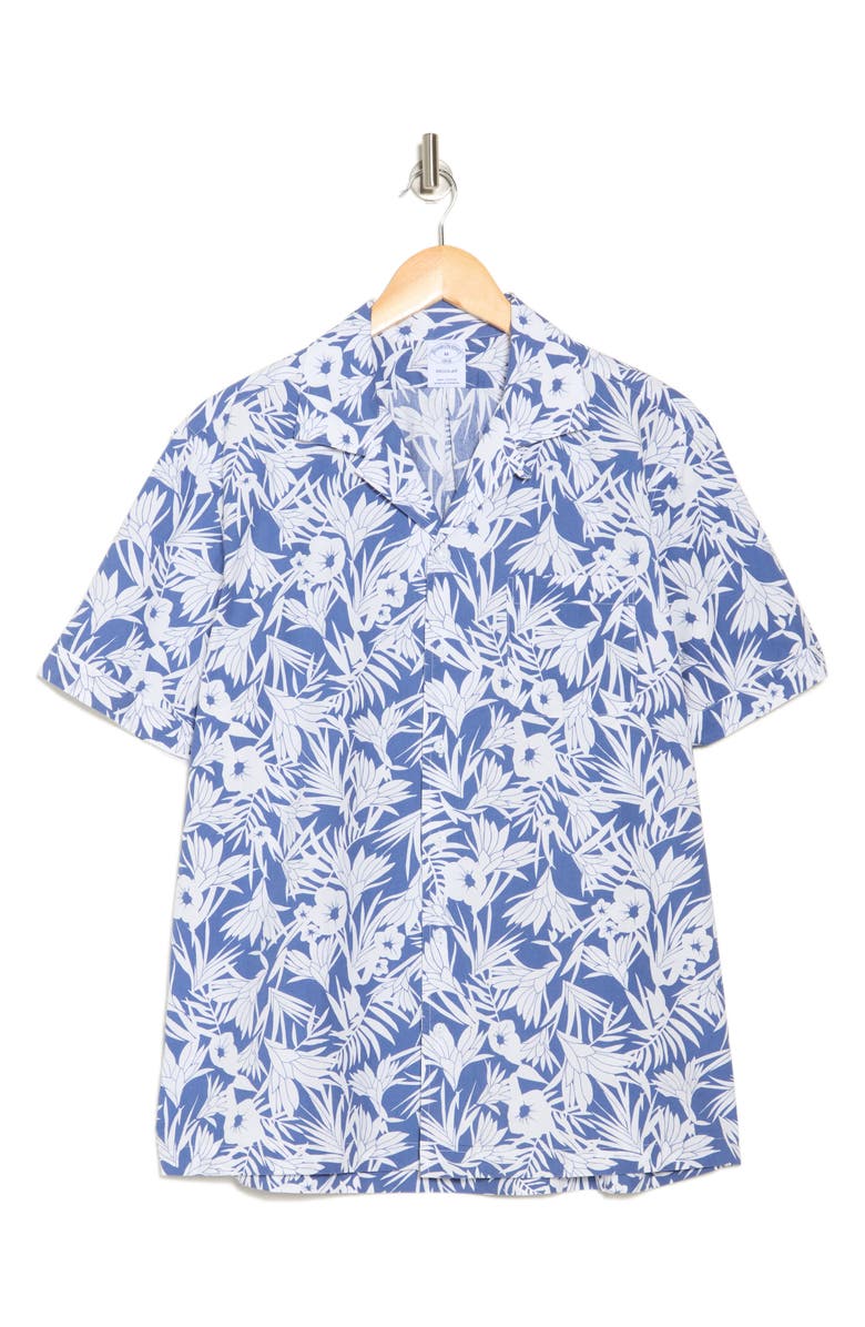 Brooks Brothers Flower Poplin Cotton Camp Shirt, Alternate, color, Tropical