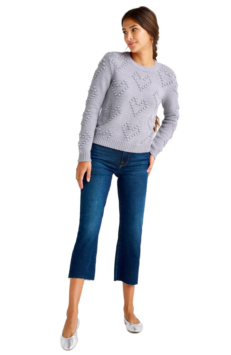 Splendid Daphne Pom Heart Crewneck Sweater, Alternate, color, Frosty Lilac