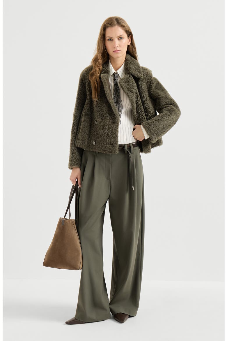 Fuzzy shearling pea coat, Alternate, color, Green