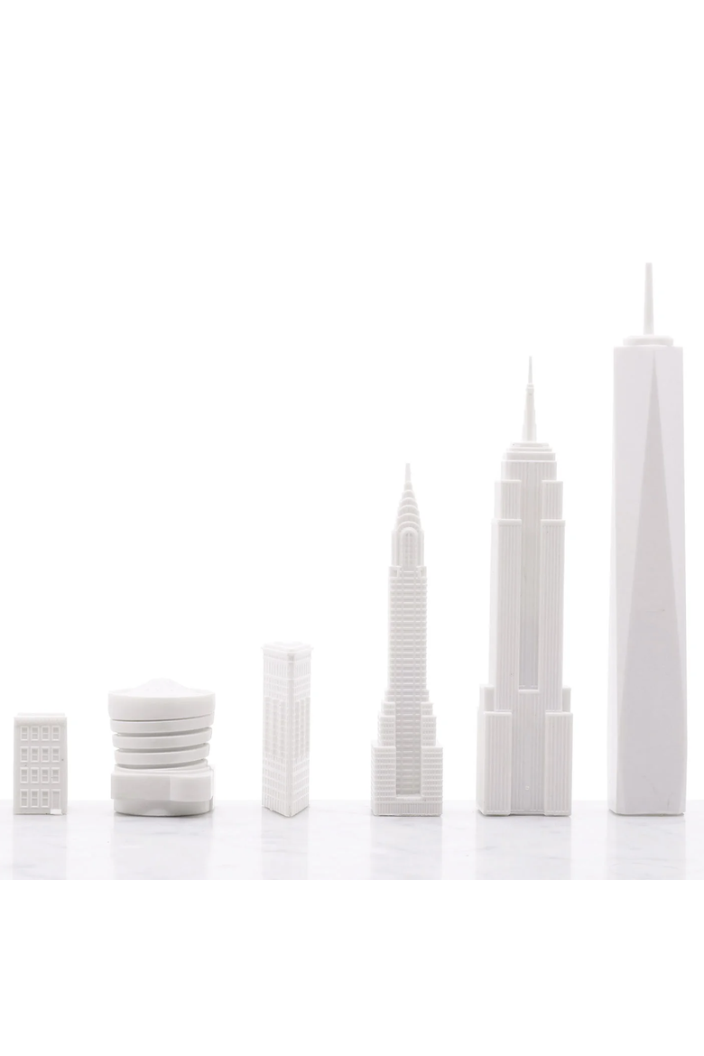 Chess Set Acrylic New York Edition with Marble Hatch Board, Alternate, color, White