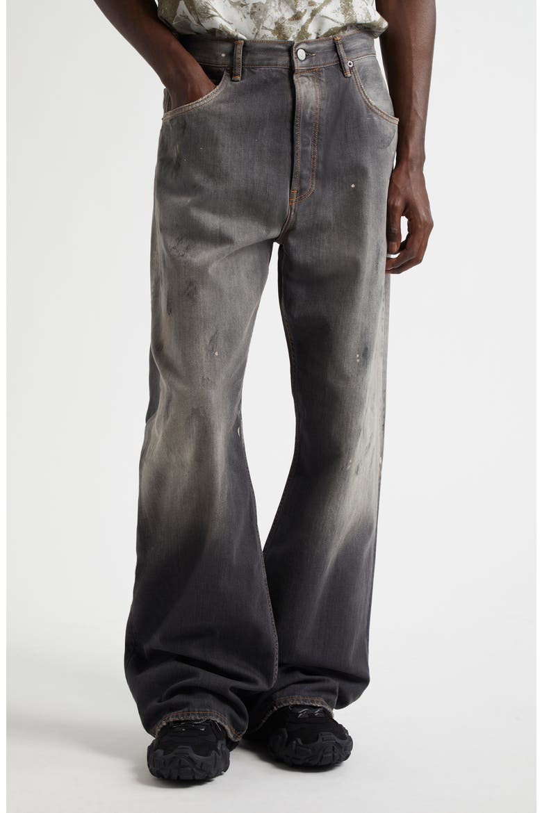 2021 Black Trafa Paint Splatter Loose Fit Wide Leg Jeans, Main, color, BLACK