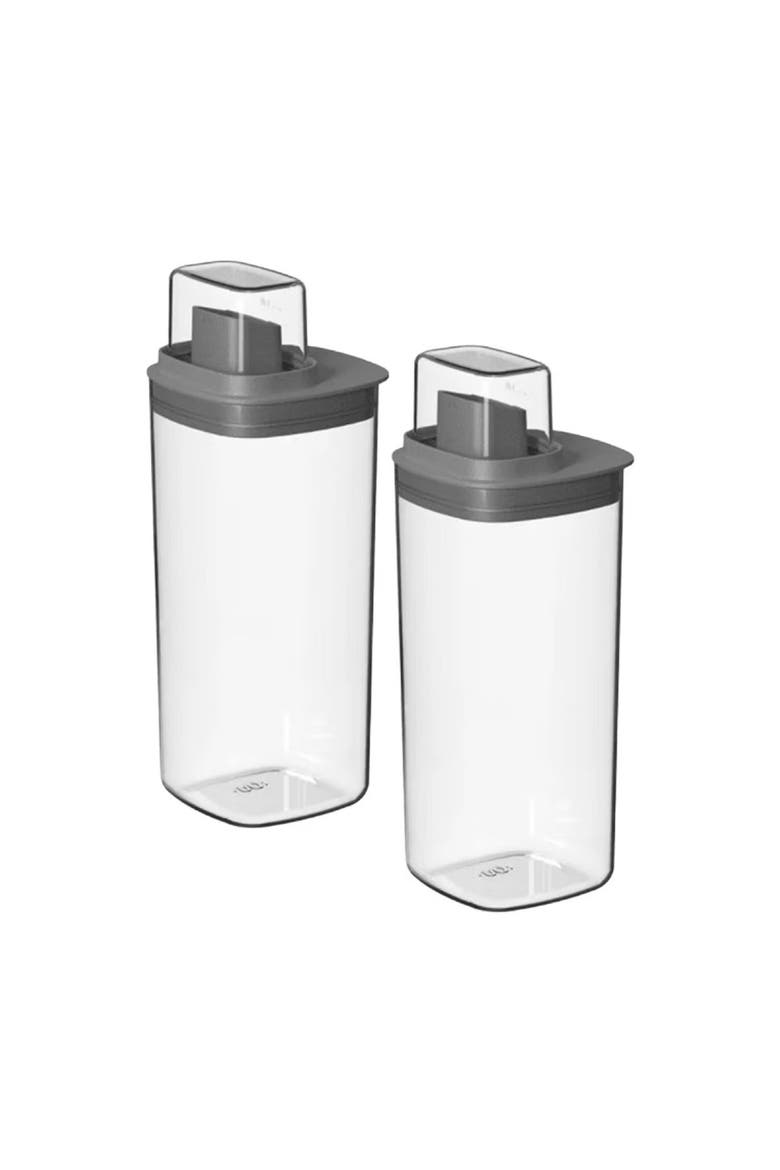 Versatile Clear Airtight Laundry Detergent Dispenser Organizer with Measuring Cap 2 Pack 50 oz, Main, color, Dark Gray