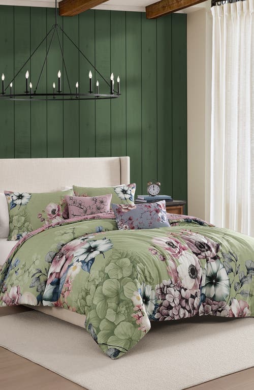 Bebejan Lilac Cascade On Olive Reversible 5-piece Comforter Set In Multi