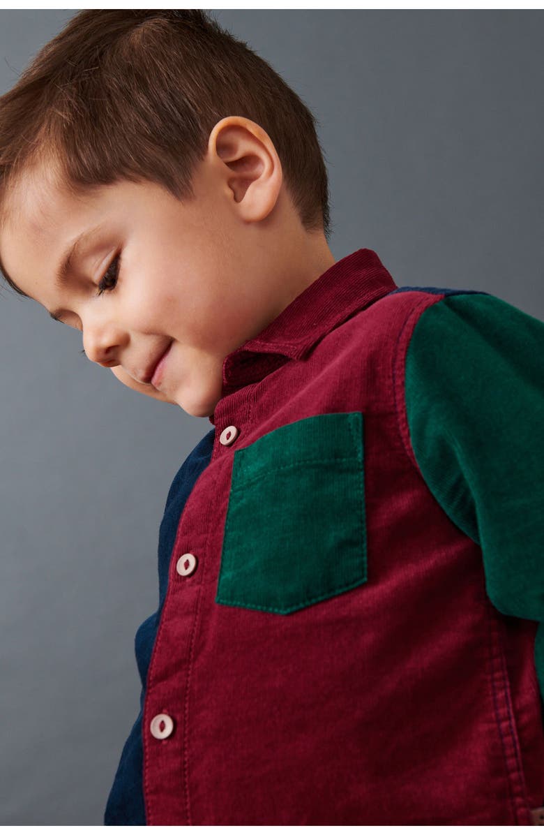 NEXT Kids' Colorblock Cotton Corduroy Button-Up Shirt, Alternate, color, 