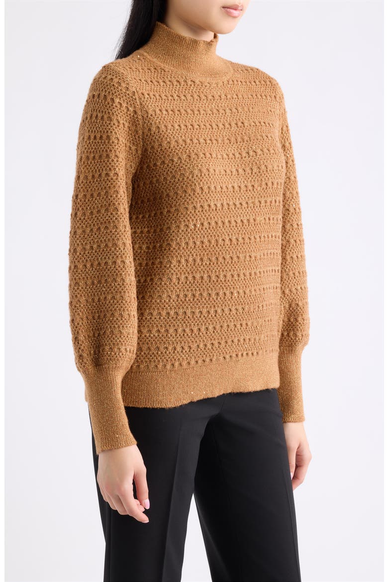 Sequin Puff Sleeve Mock Neck Sweater, Alternate, color, VICUNA