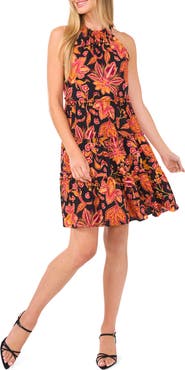 CeCe Floral Tiered Trapeze Dress