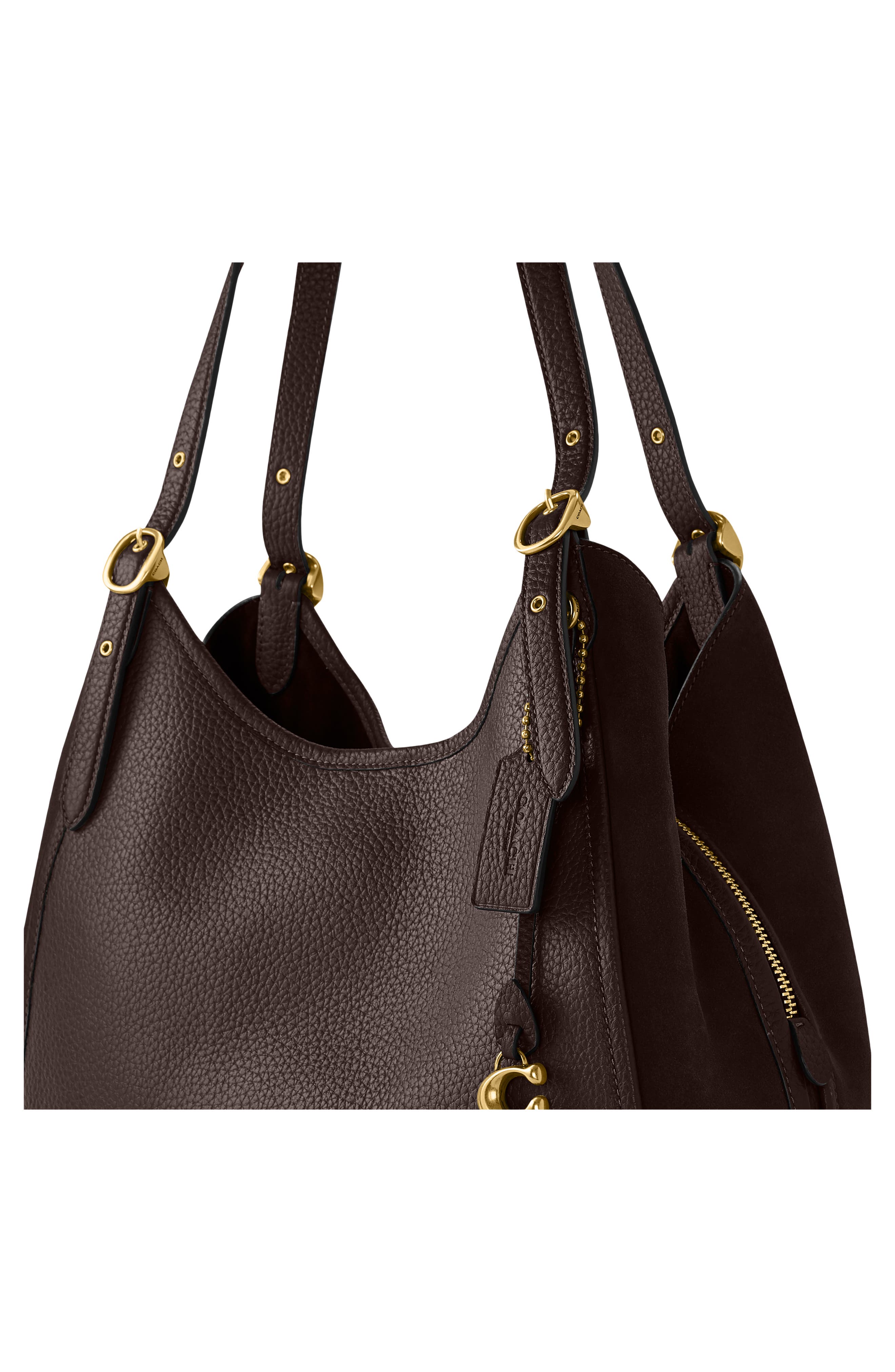 COACH Leather & Suede Shoulder Bag, Alternate, color, 