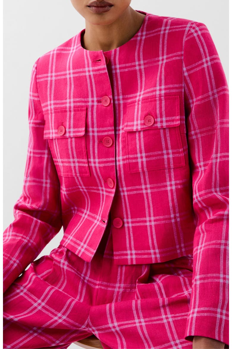 Linen Check Blazer, Alternate, color, Redcheck