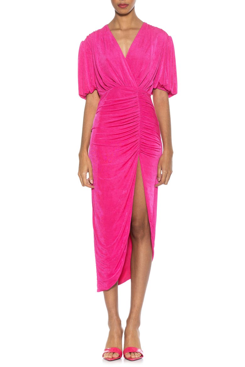 Fern V-Neck Drape Slit Dress, Main, color, HOT PINK