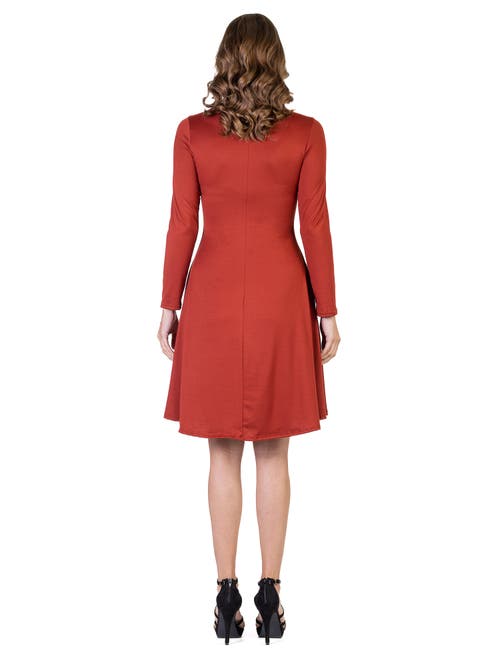 24seven Comfort Apparel Classic Long Sleeve Flared Mini Dress In Orange