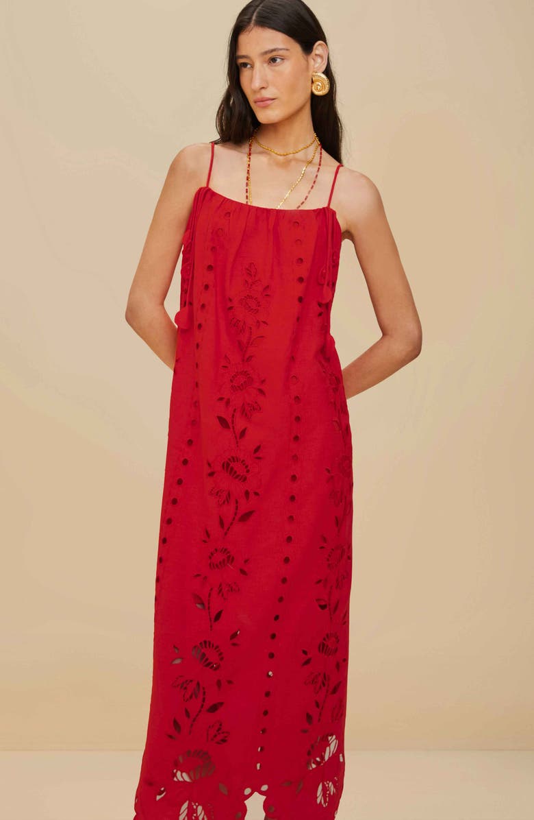 FARM Rio Richelieu Embroidered Maxi Sundress, Alternate, color, Red