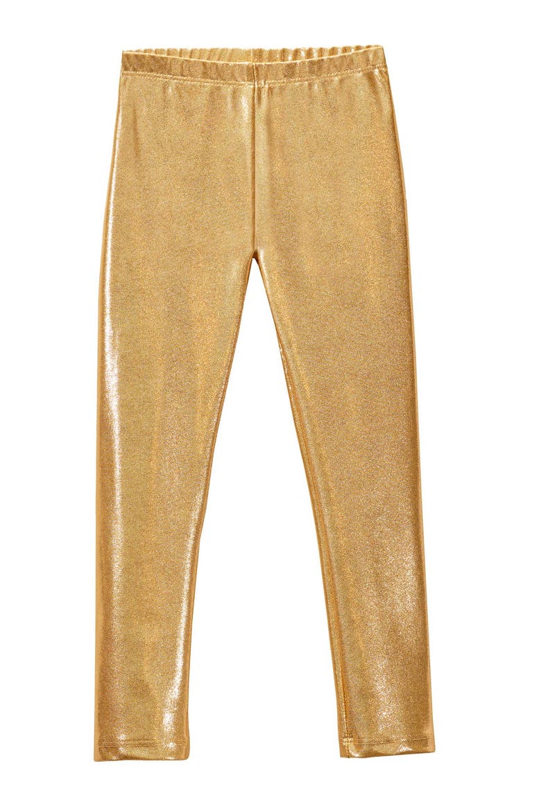 Girls Novelty Stretch Leggings, Alternate, color, Gold Sparkly Shimmer