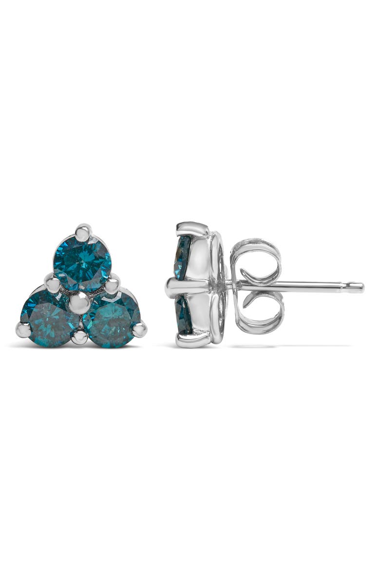 14KT White Gold Treated Blue Diamond Trio Stud Earrings, Alternate, color, White