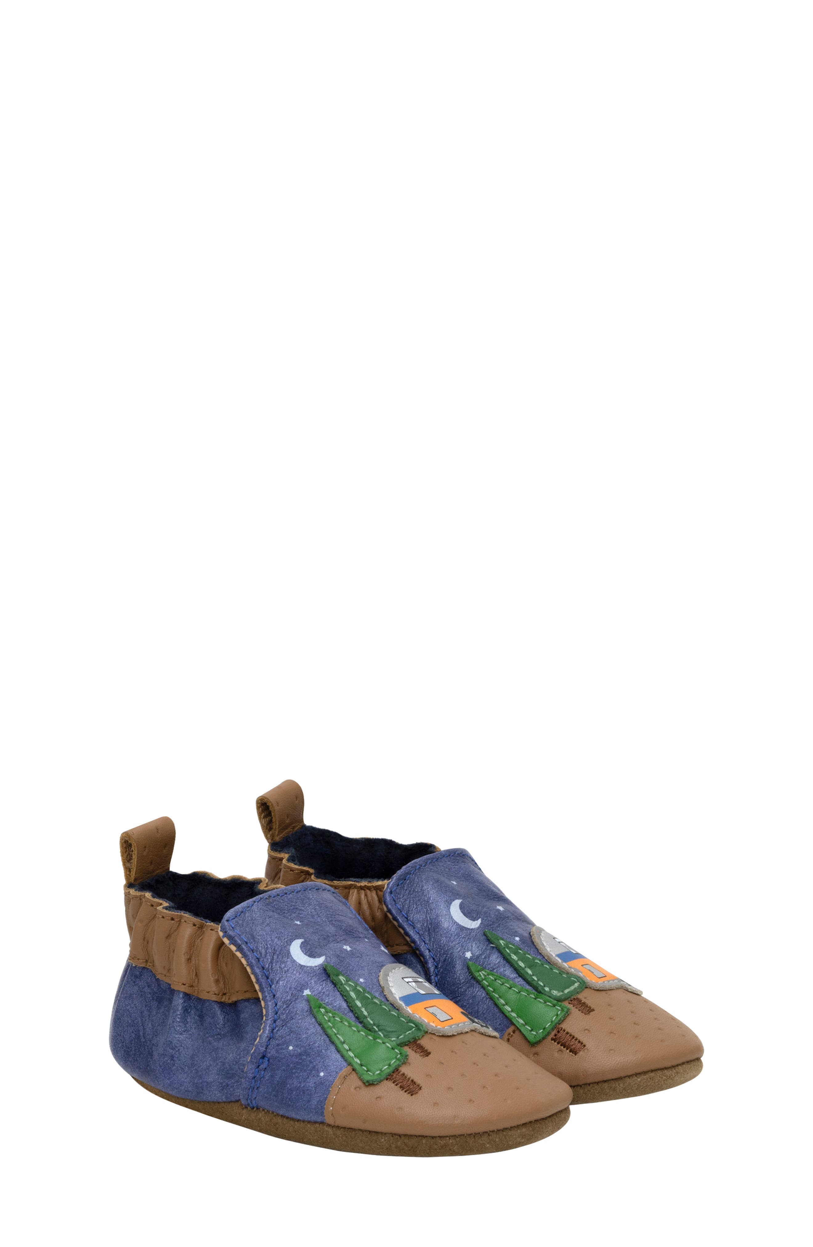 Robeez<sup>®</sup> Under the Stars Crib Shoe, Main, color, Dark Blue