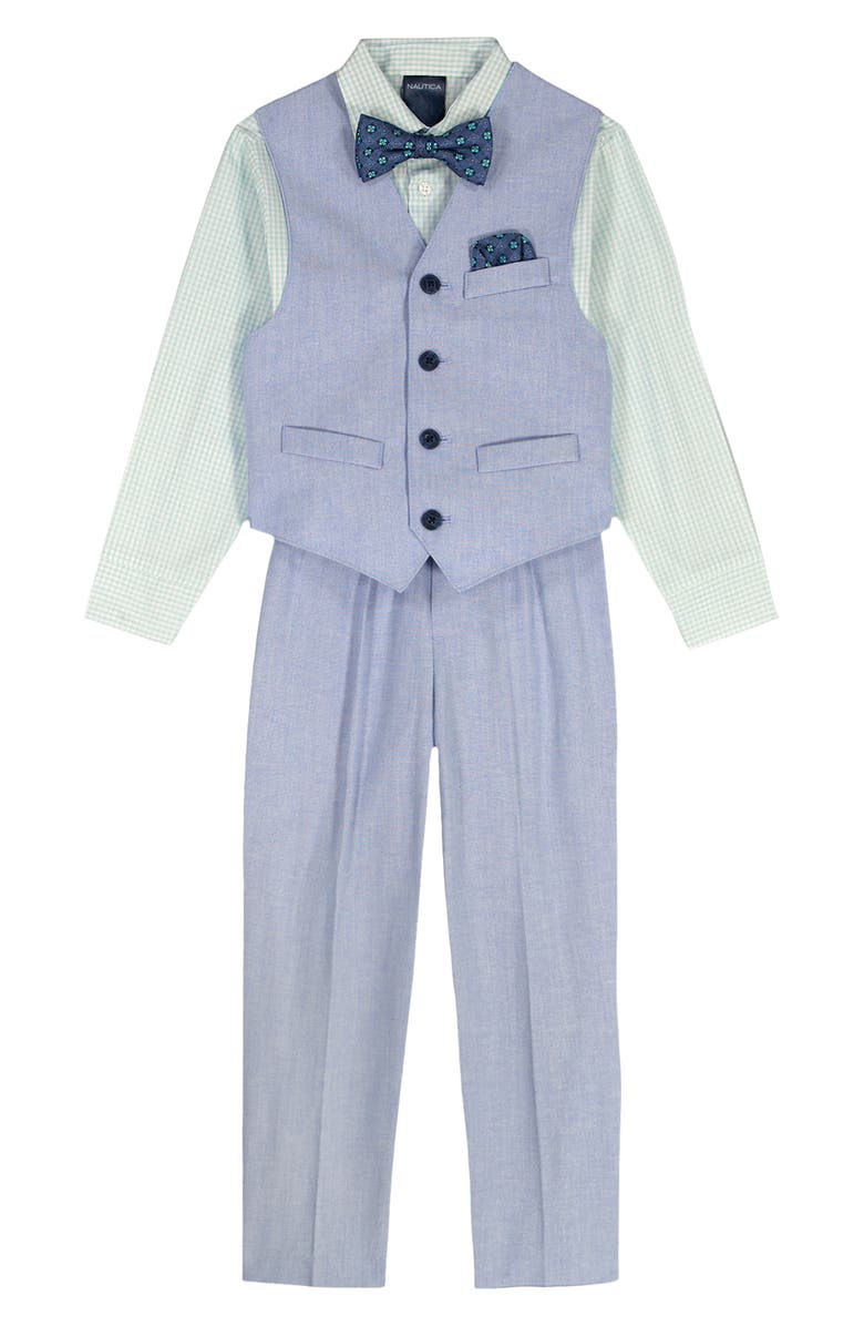 Nautica Kids' Button-Up Shirt, Bow Tie, Vest & Pants Set, Main, color, Med Blue