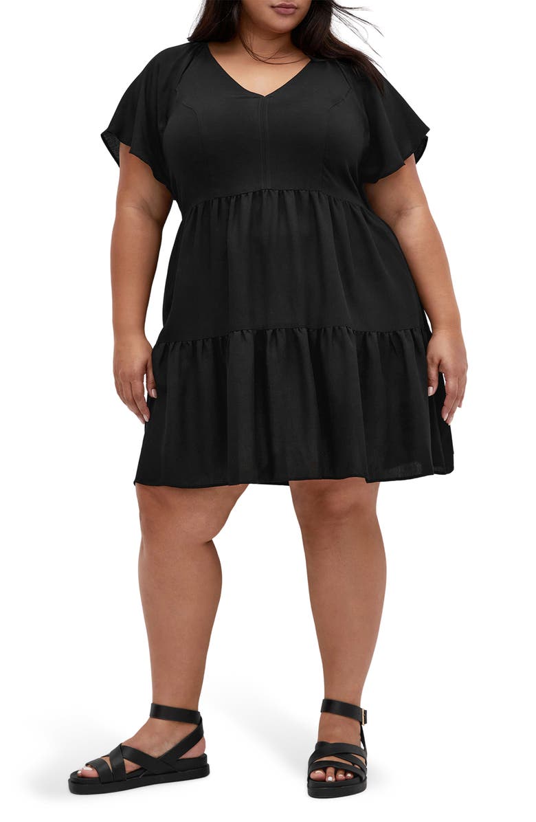 City Chic Embroidered Off the Shoulder Dress, Main, color, Black
