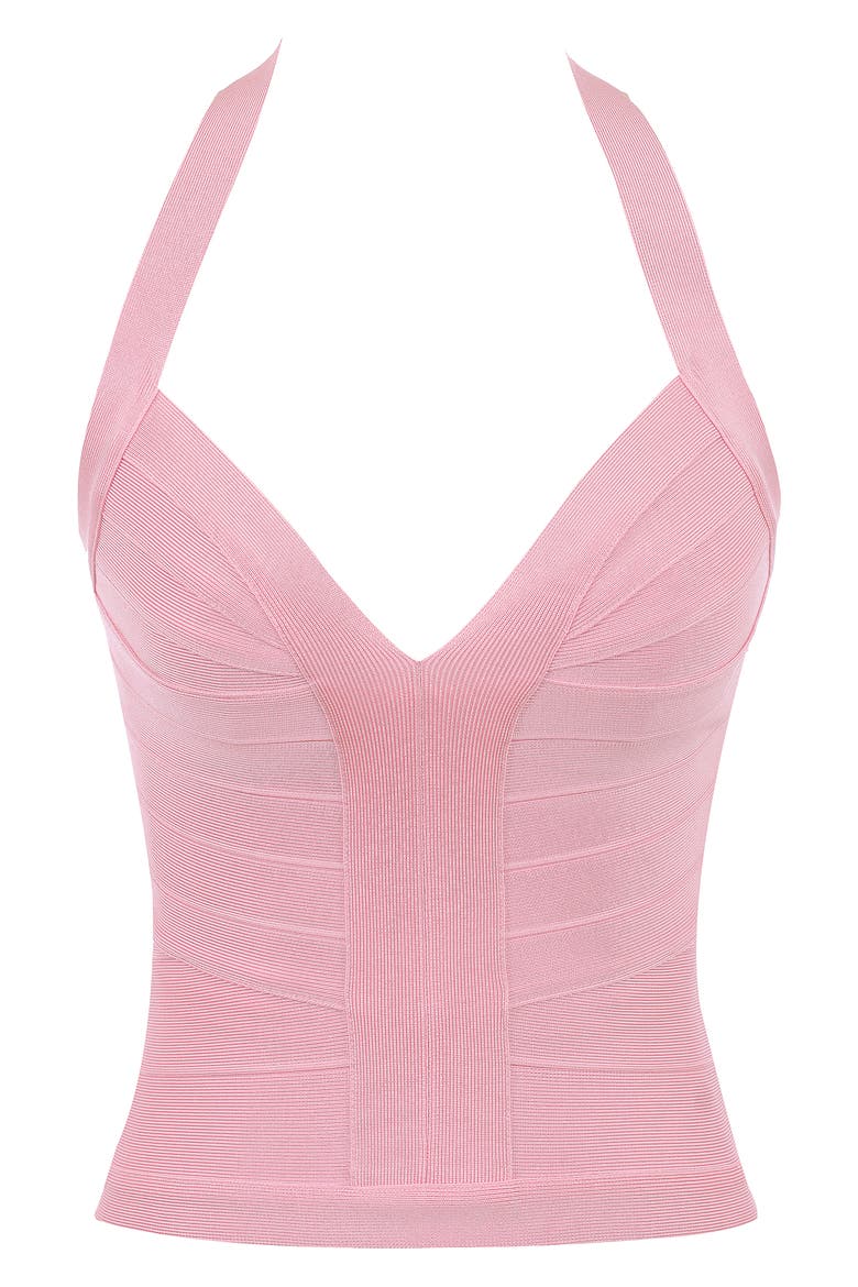 The Contour Plunge Halter Bandage Top, Alternate, color, PINK
