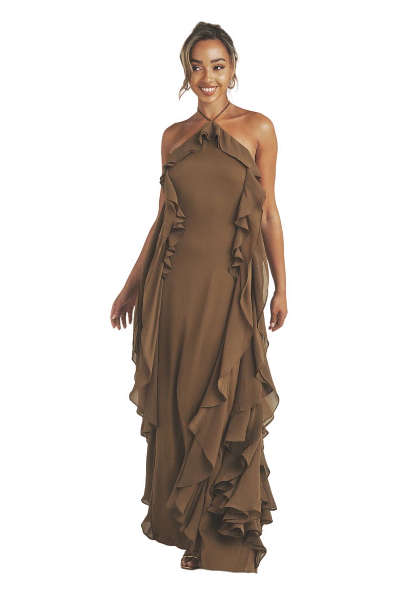 Whitney Ruffle Halter Neck Maxi Dress, Main, color, Olive