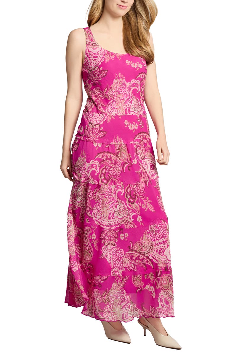 Jones New York Paisley Print Sleeveless Chiffon Maxi Dress, Alternate, color, Bright Orchid Multi