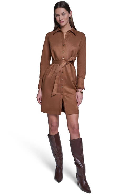 Long Sleeve Suede Shirt Dress