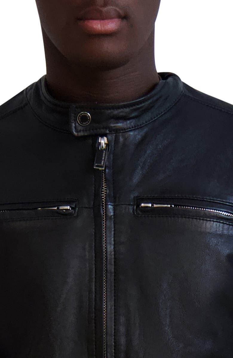 KARL LAGERFELD PARIS Leather Racer Jacket, Alternate, color, Black