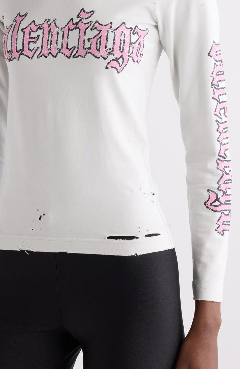 Balenciaga Blackletter Script Distressed Fitted Graphic T-Shirt, Alternate, color, 9012 Dirty White