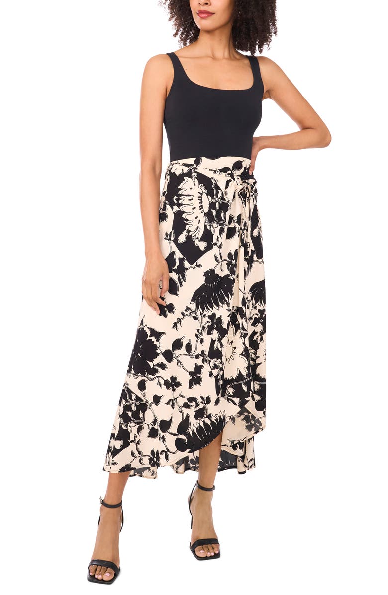 Halogen<sup>®</sup> Side Tie Wrap Maxi Skirt, Alternate, color, Rich Black Print