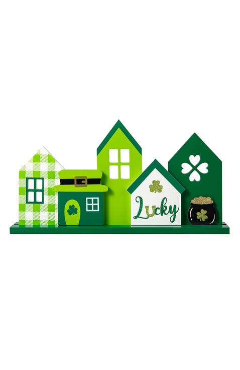 16"L St. Patrick's Wooden LUCKY House Table Decor