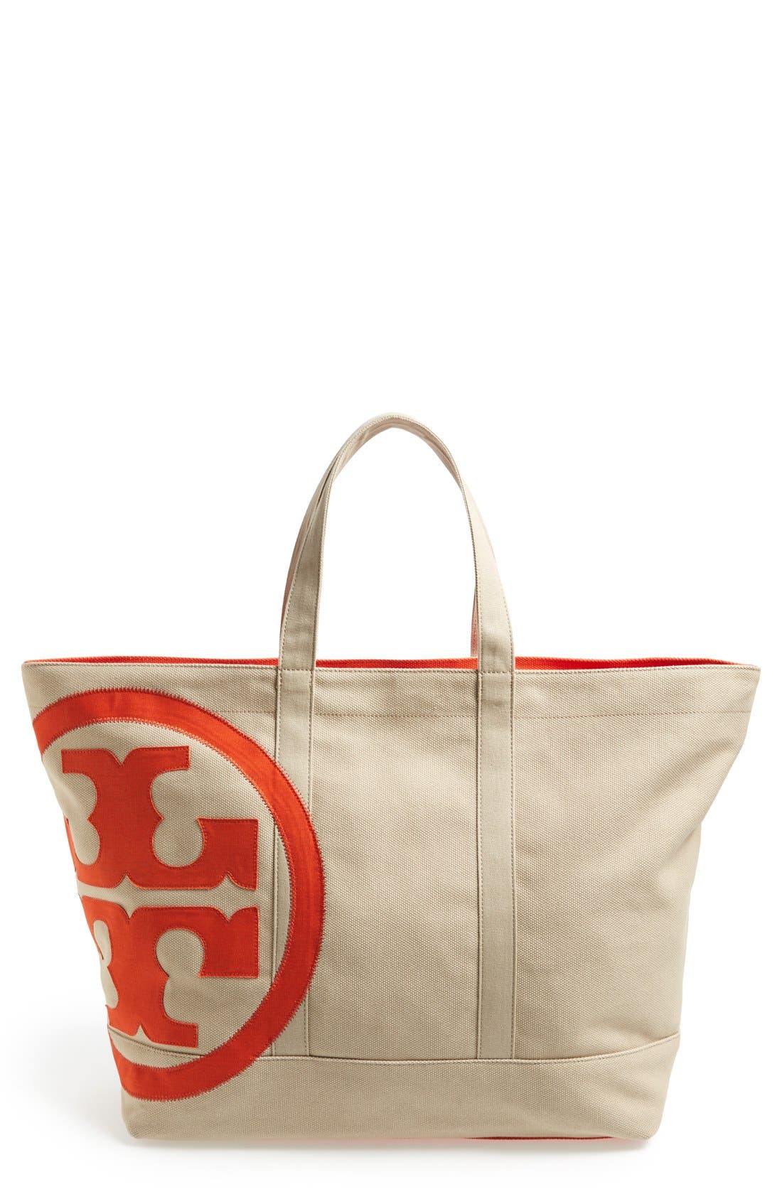 Tory Burch 'Beach' Logo Canvas Tote, Main, color, 