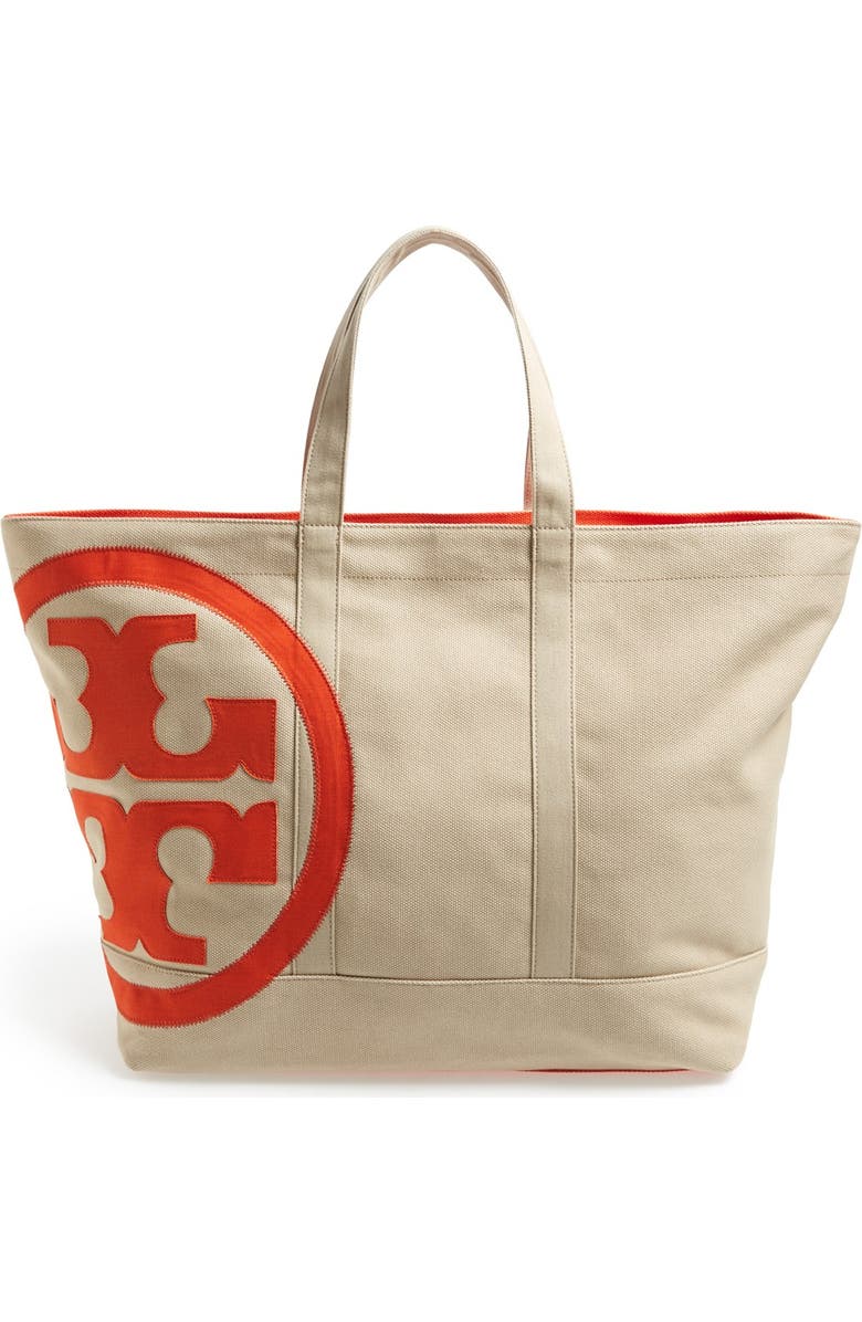 Tory Burch 'Beach' Logo Canvas Tote, Main, color,
