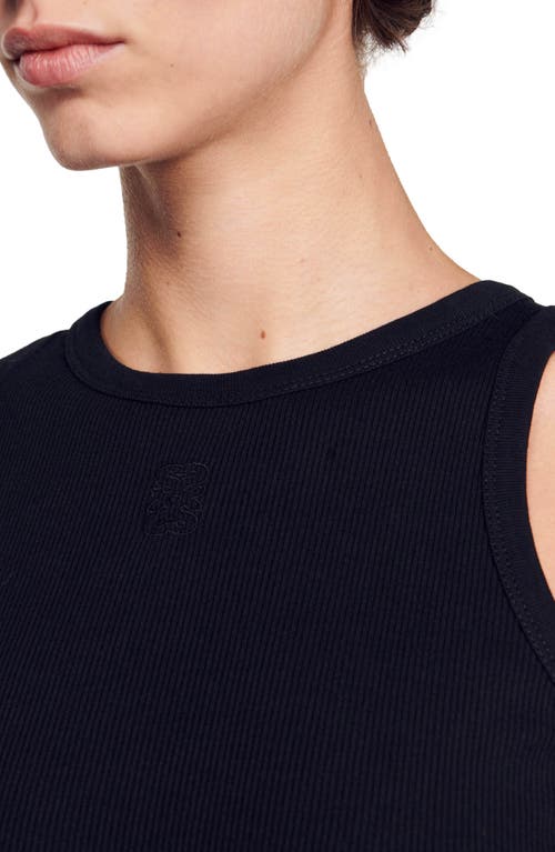 Sandro Basic Rib Cotton Tank In Black