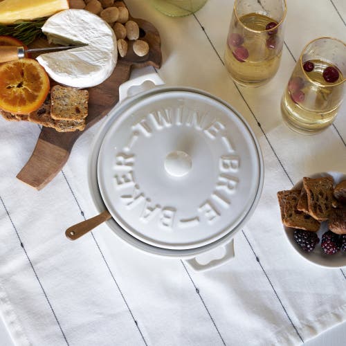 Twine Ceramic Brie Baker & Wood Spreader Set In White