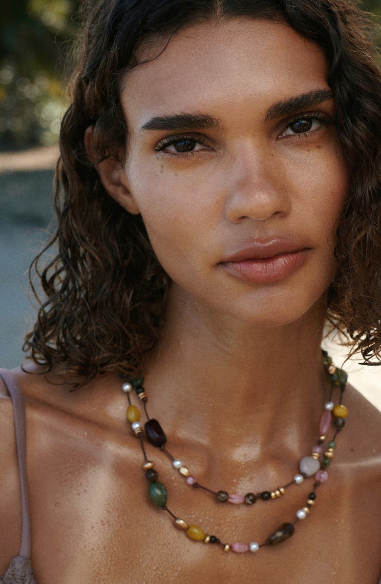 MANGO Beaded Layered Necklace, Alternate, color, Pastel Green