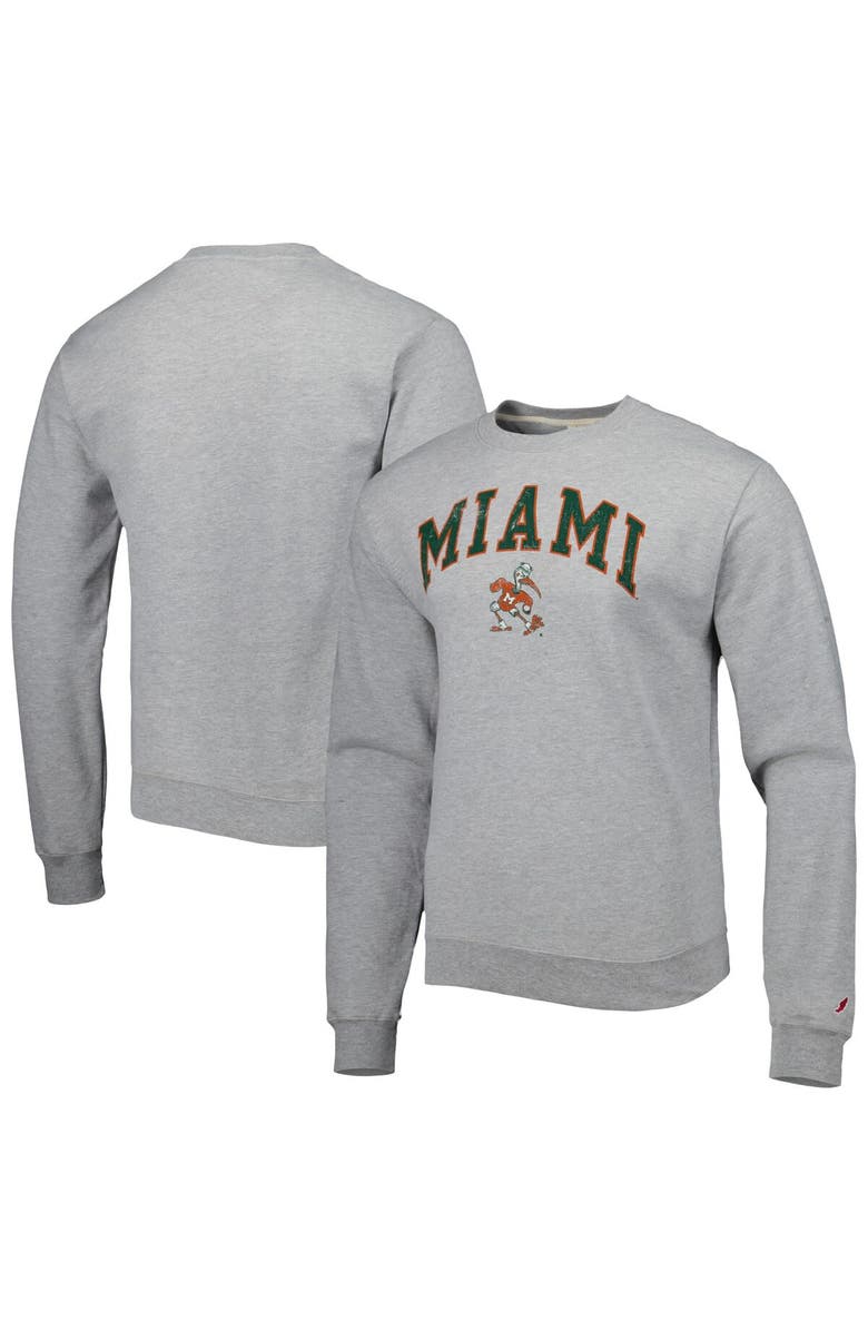 LEAGUE COLLEGIATE WEAR Men's League Collegiate Wear Gray Miami Hurricanes 1965 Arch Essential Lightweight Pullover Sweatshirt, Main, color, 
