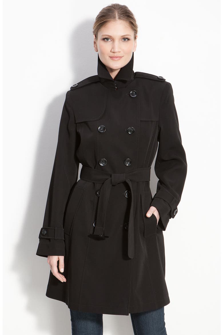 Double Breasted Trench Coat, Main, color, BLACK