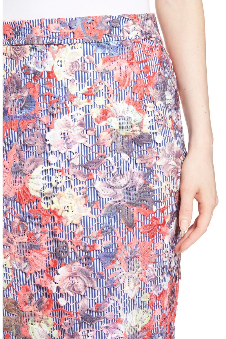 Lace & Pinstripe Pencil Skirt, Alternate, color, CORAL LACE PATTERN