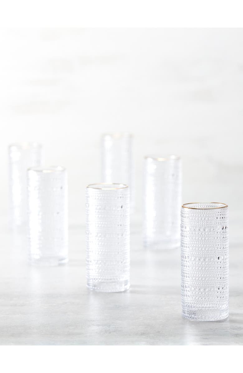 Fortessa Jupiter Set of 6 Gold Rim Collins Glasses, Alternate, color, Clear