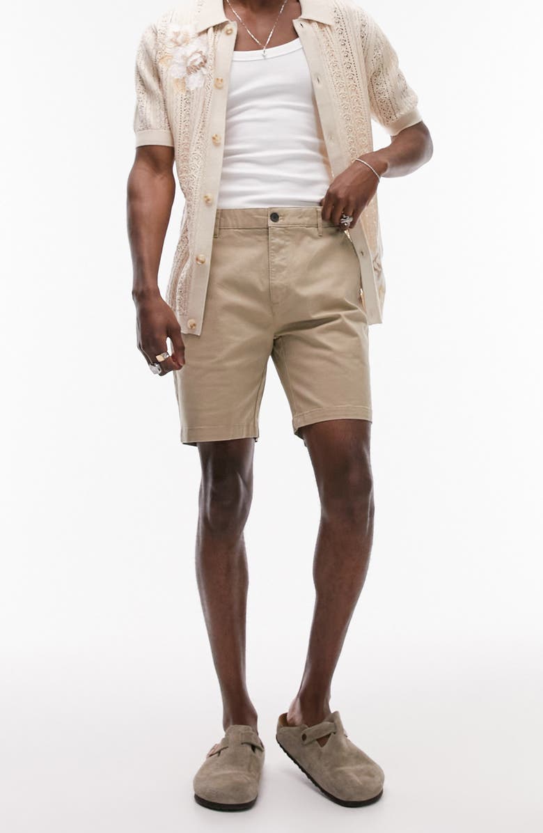 Topman Slim Fit Chino Shorts, Main, color, Stone
