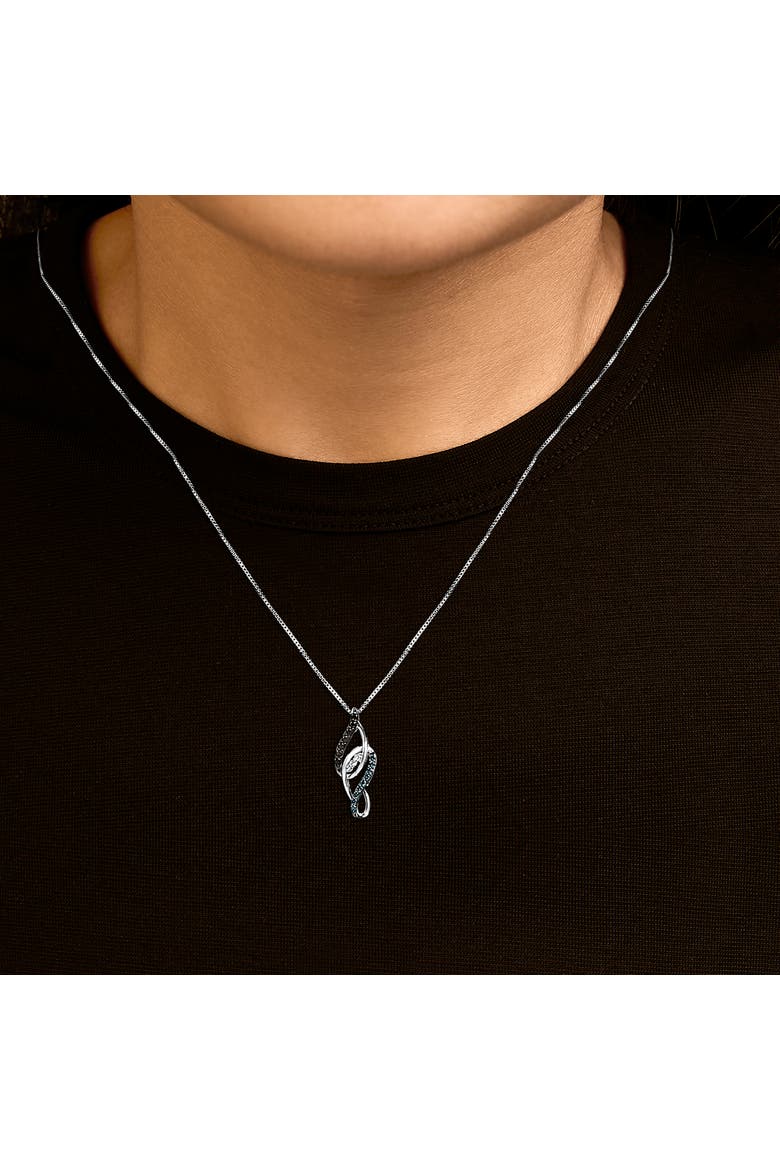 Sterling Silver 1/4 Cttw Black Blue White Diamond Linear Swirl Pendant Necklace, Alternate, color, Silver