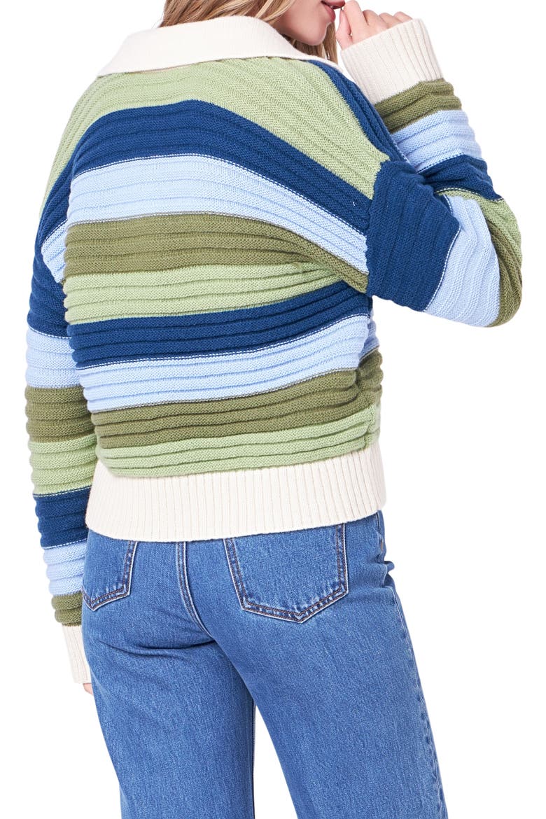 Rainbow Stripe Polo Sweater, Alternate, color, GREEN MULTI