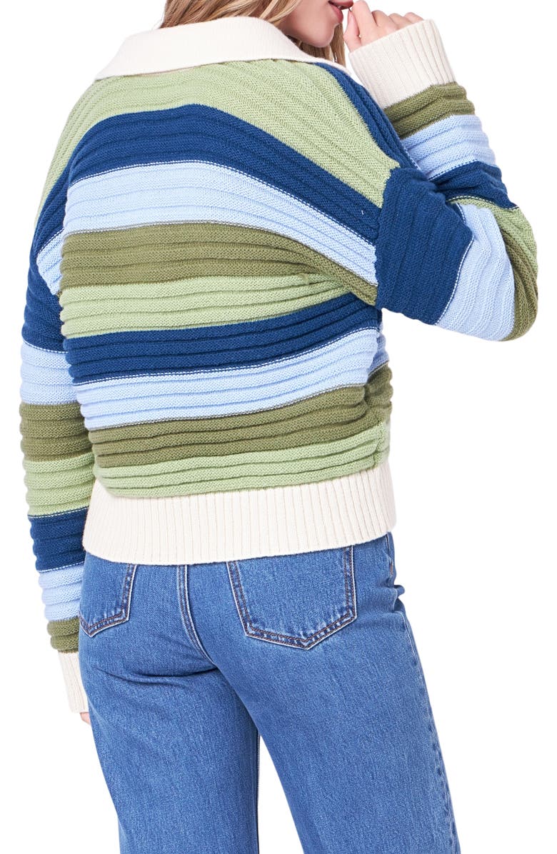English Factory Rainbow Stripe Polo Sweater, Alternate, color, Green Multi