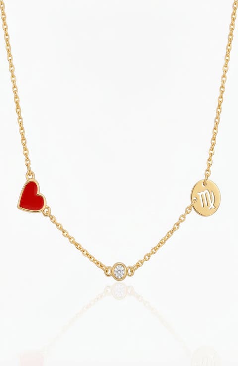 Inez Red Heart Necklace with Diamond & Zodiac Sign