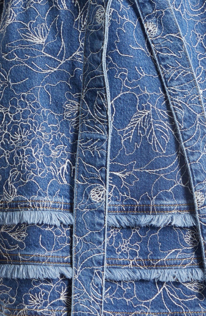 Cinq à Sept Mindie Floral Embroidery Denim Minidress, Alternate, color, Salt Breeze/ White