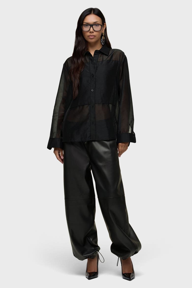 Sheer Oversized Button Up, Alternate, color, BLACK