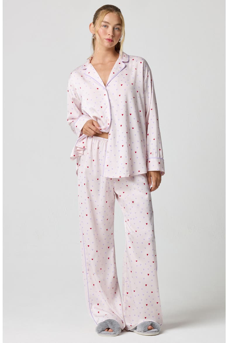 Bow Satin Pajama Pants, Alternate, color, MULTI HEART