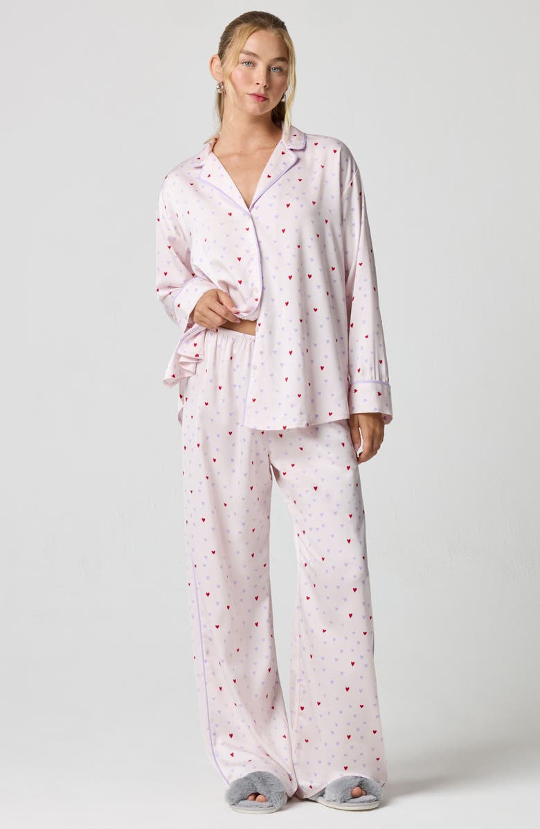 Florence by Mills Bow Satin Pajama Pants, Alternate, color, Multi Heart