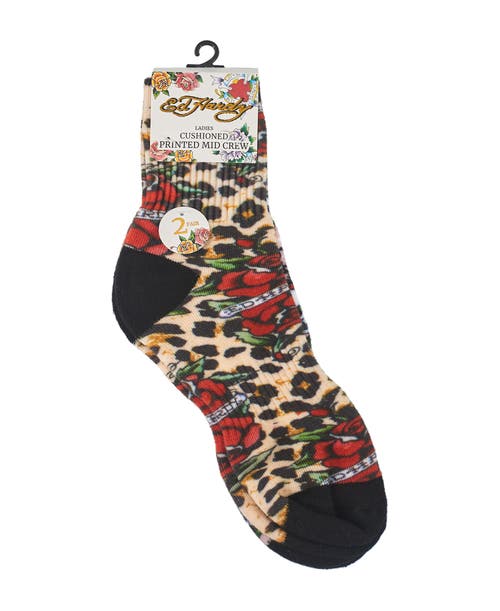 Ed Hardy 360 Print Flat Crew Sock 2-pack In Multi