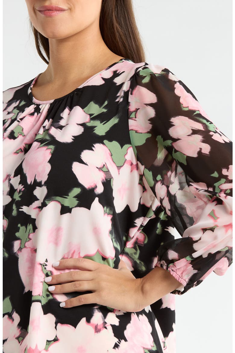 Shirred Blouson Sleeve Top, Alternate, color, BLACK MULTI