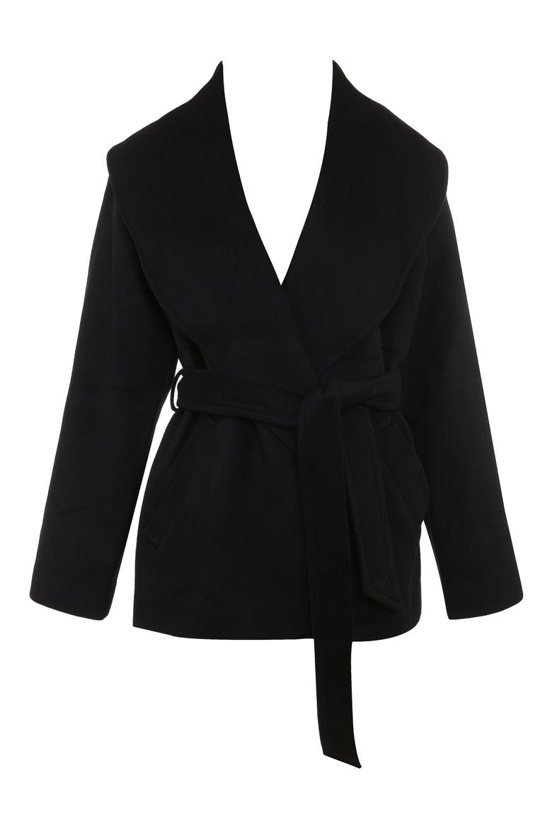 James Shawl Collar Wool Blend Wrap Jacket, Alternate, color, BLACK